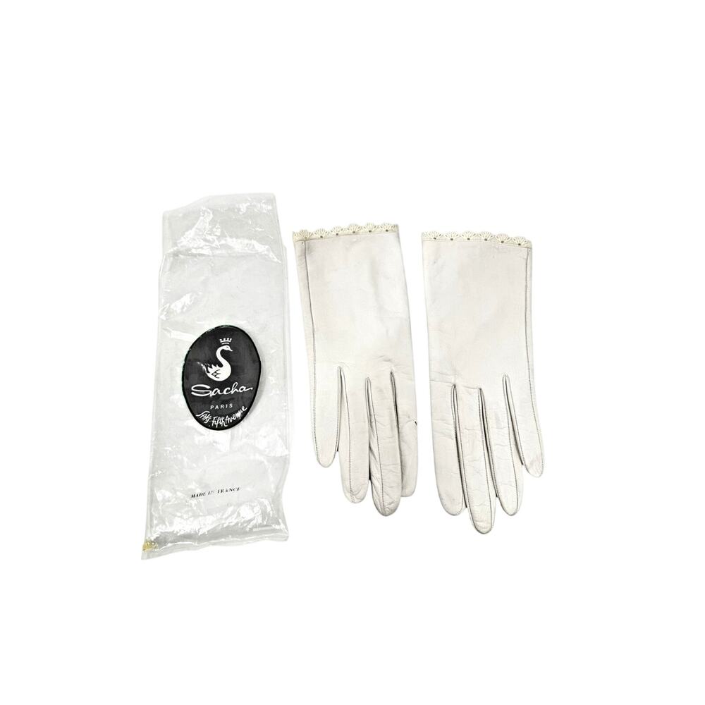Sachs Paris Women's While Leather French Kidskin Gloves Vintage